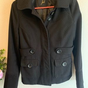 Women’s black hooded peacoat